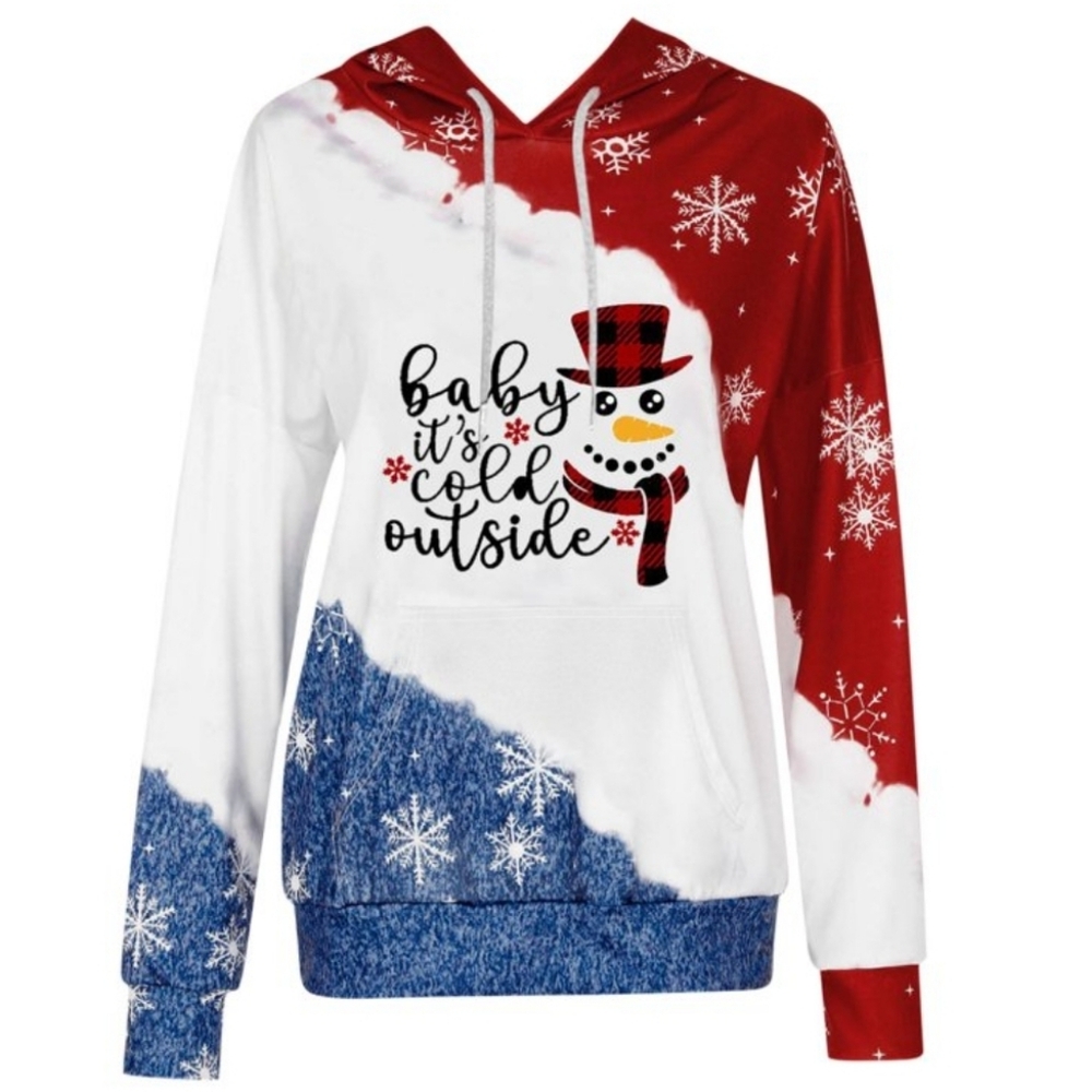 New Snowman Drawstring Hooded Sweatshirt XL